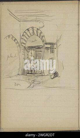Figures at a portal, possibly from the Kait Bey mosque in Cairo, 1894  Page 68 from a sketchbook with 48 sheets. Cairo chalk  arch, archivolt  architecture. sitting figure. standing figure Stock Photo