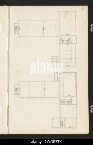 Plans of two floors, c. 1864  Page 21 from a sketchbook with 164 pages.  paper. pencil. ink pen plan  architecture Stock Photo