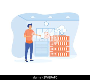 Cloud storage abstract concept. Digital hosted storage, database security. flat vector modern illustration Stock Vector