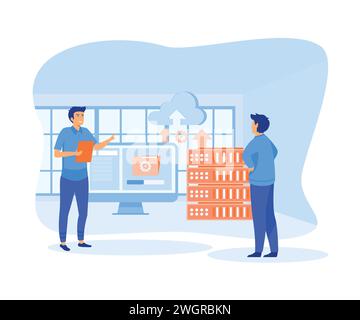 cloud computing data center. Big data flow processing concept, cloud database. flat vector modern illustration Stock Vector