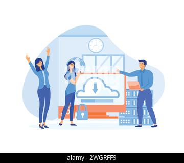 Cloud computing Concept. Business People storing data on cloud server. flat vector modern illustration Stock Vector