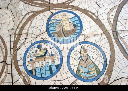 Floor mosaic in front of the Church of the Beatitudes, the traditional place where Jesus gave the Sermon on the Mount, Galilee, Israel Stock Photo