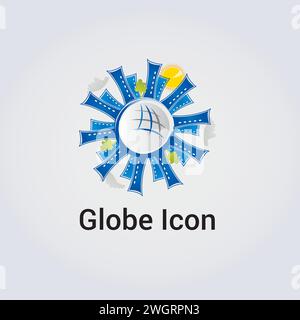 Planet Globe Earth Icon Logo Design Round Circle Elements Colorful Stock Vector