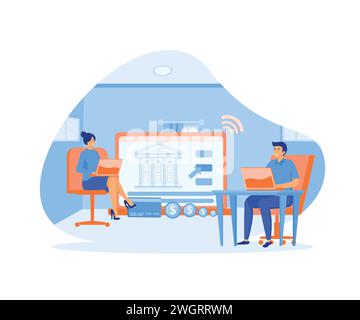 Tiny people with laptop and financial digital transformation. Online banking system, finance digital transformation. flat vector modern illustration Stock Vector