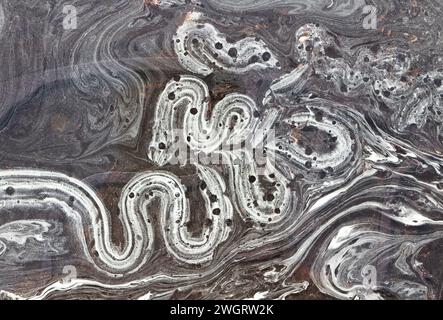 Pollen from plants. Texture of flower pollen on the surface of the water. Stock Photo