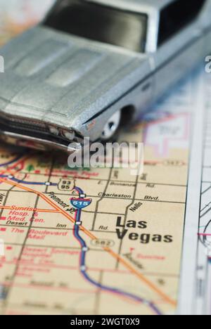 toy car on Las Vegas road map Stock Photo