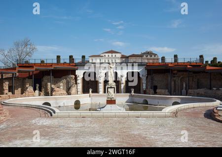 VENARIA REALE, ITALY - MARCH 29 , 2023: Fountain in Reggia di Venaria castle park in spring sunlight Stock Photo