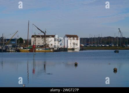 View of Woodbridge Tide Mill on the River Deben Stock Photo