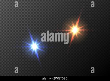 Vector red blue front sun lens flare transparent special light effect. Abstract in motion flare blur glow glare. Isolated transparent background Stock Vector