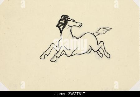 Jumping horse, Leo Gestel, 1937 drawing Jumping horse with the head turned back.  paper. ink. pencil pen / brush horse Stock Photo