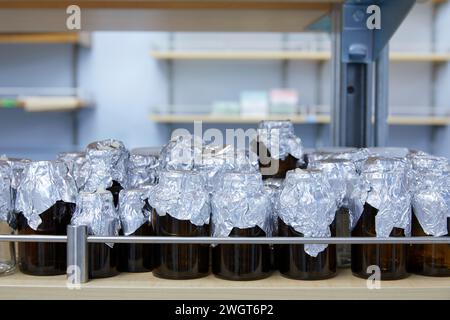 Tools and containers in a medical lab Stock Photo