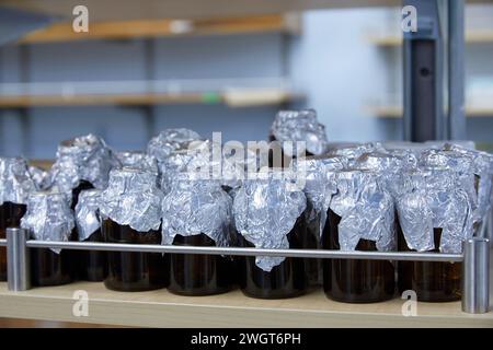 Tools and containers in a medical lab Stock Photo