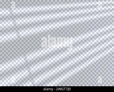 Realistic long shadow overlay effect of window isolated on transparent background. Abstract silhouette soft blurry shadow of horizontal blinds on wall Stock Vector