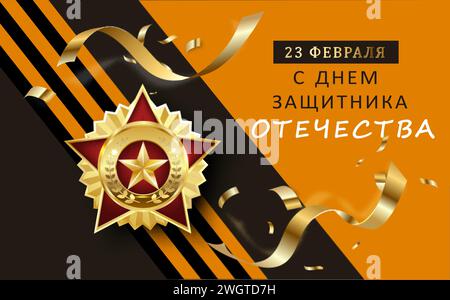 Defender of the Fatherland Day banner. Russian national holiday on 23 February. Translation Russian inscriptions: 23 of February. The Day of Defender Stock Vector