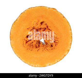 fresh pumpkin isolated on white background with clipping path, raw round piece of vegetable, organic products Stock Photo