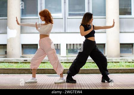 two young women in martial arts pose Stock Photo