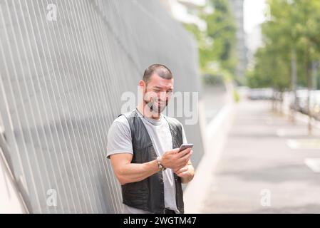 Man with beard outdoors, Milano, Italy. Stock Photo