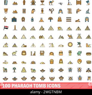 Pharaoh tomb icons set. Line art icon set featuring various artifacts ...