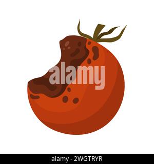 Damaged rotten tomato. Bad unhealthy food from kitchen litter, moldy expired vegetable cartoon vector illustration Stock Vector