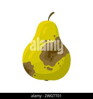 Damaged rotten peer fruit. Bad unhealthy food from kitchen, moldy expired products cartoon vector illustration Stock Vector