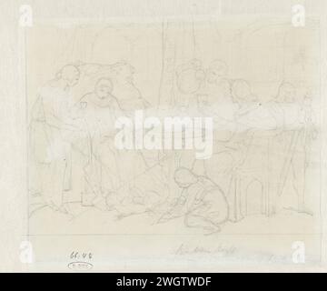 Scene with drinking nobles, Alexander Hugo Bakker Korff, 1834 - 1882 drawing   paper. pencil Stock Photo