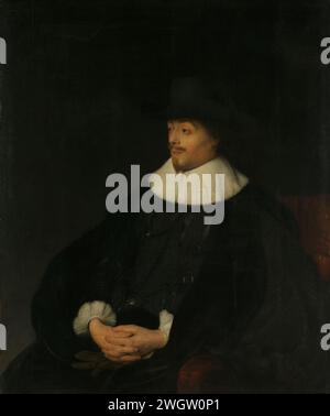 Portrait of Constantijn Huygens, Jan Lievens, c. 1628 - c. 1629 painting Portrait of Constantijn Huygens, lord of Zuylichem. Secretary of Stadholder Prince Frederik Hendrik and poet. Halved, sitting in a seat to the left, the hands folded in the lap.  panel. oil paint (paint)  historical persons Stock Photo
