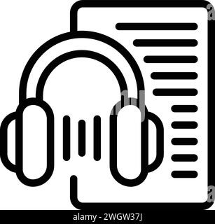 Headphones text listen icon outline vector. Mobile device. Audio document Stock Vector