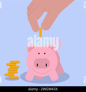 Putting money into a Piggy Bank, Personal Savings, Money or Financial concepts Stock Vector