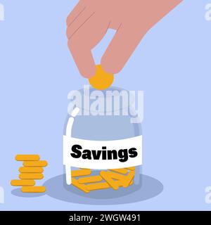 Savings jar with money coins inside, Savings concept Stock Vector