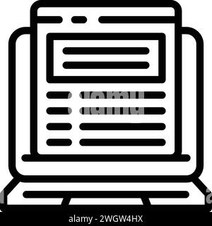Laptop transcription icon outline vector. Text assistant. Recording conversion Stock Vector