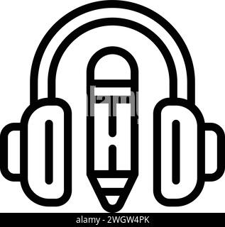 Headphones listen icon outline vector. Audio text. Written record Stock Vector