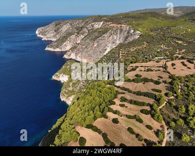 Viewpoint of Cliffs of Kambi in Zakinthos Greece Island. Beautiful cliff coast on greek island. Wild cliffs of the western Zakynthos Stock Photo