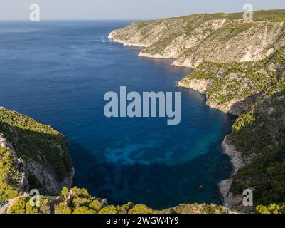 Viewpoint of Cliffs of Kambi in Zakinthos Greece Island. Beautiful cliff coast on greek island. Wild cliffs of the western Zakynthos Stock Photo