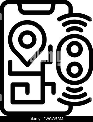 Cat phone tracker icon outline vector. Online visual theme. Collar chip ...
