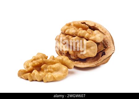 Opened walnut and kernel isolated on white Stock Photo