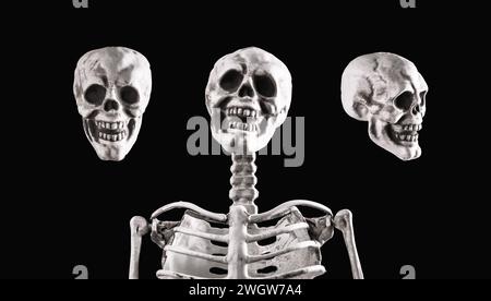 Skull and skeleton, bones set isolated on black background Stock Photo