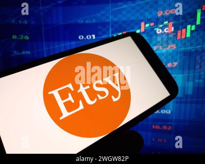 Konskie, Poland - February 05, 2024: Etsy company logo displayed on mobile phone Stock Photo