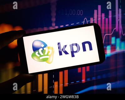 Konskie, Poland - February 05, 2024: KPN company logo displayed on mobile phone Stock Photo