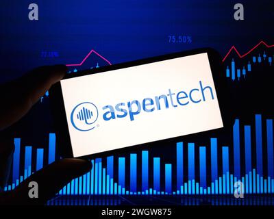 Konskie, Poland - February 05, 2024: AspenTech company logo displayed on mobile phone Stock Photo