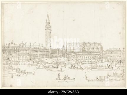 View of the Library, Campanile and Dogenpaleis in Venice, seen from the water, Bernardo Bellotto, After Anonymous, 1730 - 1780 drawing   paper. pencil. ink pen square, place, circus, etc.. public road Old bookcase. Dogepaleis. Bell tower. Venice. Italy Stock Photo
