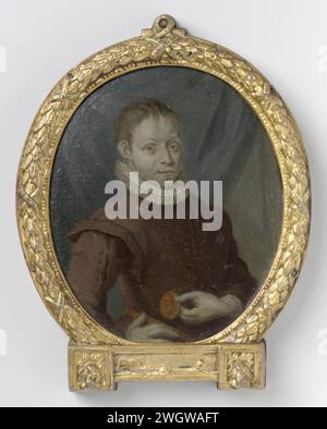Hugo de Groot at a young age, Arnoud van Halen, 1710 - 1719 painting Although a small sticker with the name Henri IV has been applied on the back, this is a bust of Hugo de Groot as a 15-year-old young man. He was seen from the right in three -quarters profile and sat with his right hand in the side, the elbow turned to the viewer. The prodigy Hugo de Groot had already had a university study in 1599: during his stay in France in 1598 he was promoted to law. King Henry IV gave him a medallion on this occasion with a portrait of the king himself that De Groot holds here in the left hand. This me Stock Photo