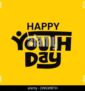 Happy youth day vector typography illustration. 12 August Youth day celebration template, banner, poster, greeting card. Stock Vector