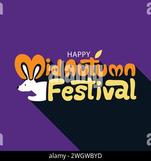 Happy mid Autumn festival vector lettering illustration with rabbit icon. Vector illustration for banner, poster, flyer, invitation, discount, sale. Stock Vector