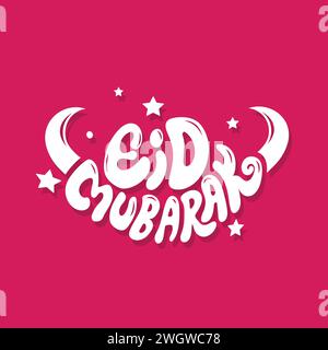 Eid Mubarak creative typography concept with star icon on red background. Islamic holiday celebration template design. Eid banner, poster, greeting Stock Vector