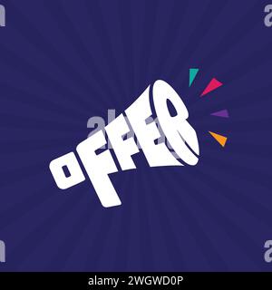 Offer logo with a megaphone concept for announce the limited time offer for business promotion. Discount banner, poster. Offer sticker. Stock Vector