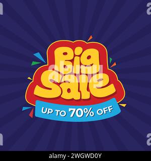Big sale banner design with up to 70% off. Discount promotion. Business promotional poster, banner, template design. Best deal discount vector Stock Vector