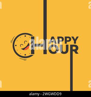 Happy hour logo with a vector clock icon. Happy hour logo for business or product promotion for a limited time offer. Stock Vector
