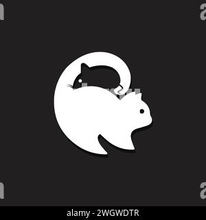 Rat Cat creative logo with negative space concept. Creative Concept Negative Space Rat Cat Logo Design. Animal logo design. Stock Vector