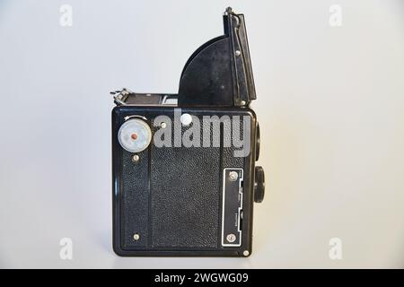 Vintage Medium Format Camera on Light Background Stock Photo