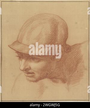 Study of a man's head with helmet, three -quarters, to the left, Isaac Walraven, 1696 - 1765 drawing   paper. chalk  head (human). head (human) Stock Photo